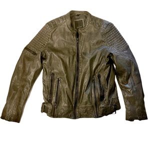 Genuine Lambskin Moto Style Leather Jacket Gray